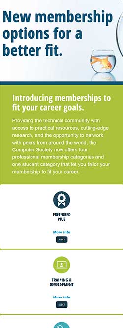 IEEE Computer Society landing page for membership options, tablet