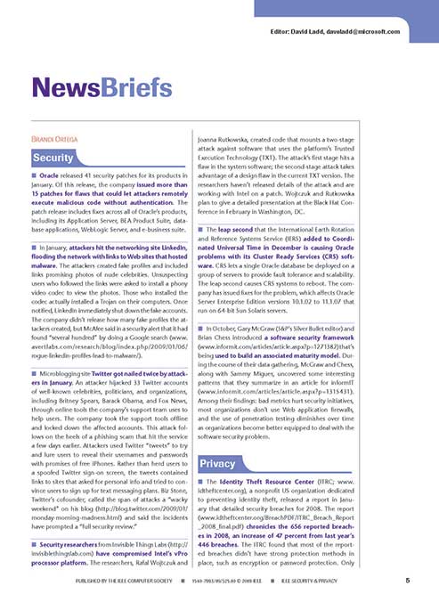 IEEE Security & Privacy Magazine news writing